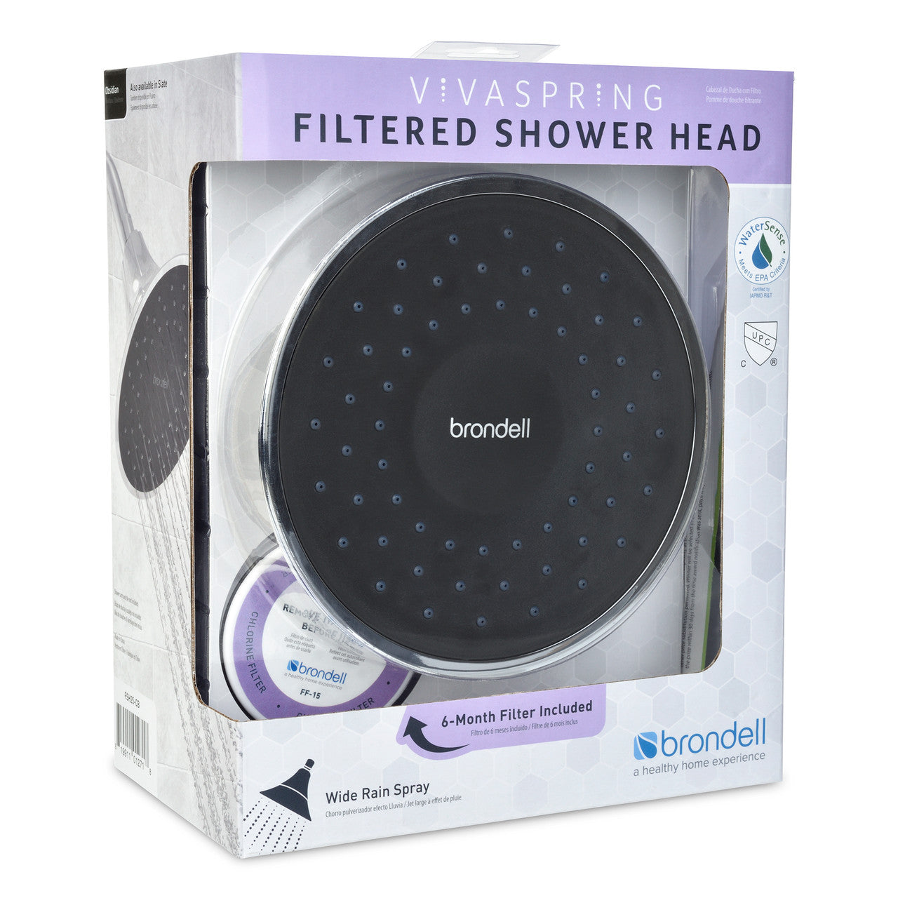 Nebia VivaSpring Filtered Showerhead in Chrome with Obsidian Face