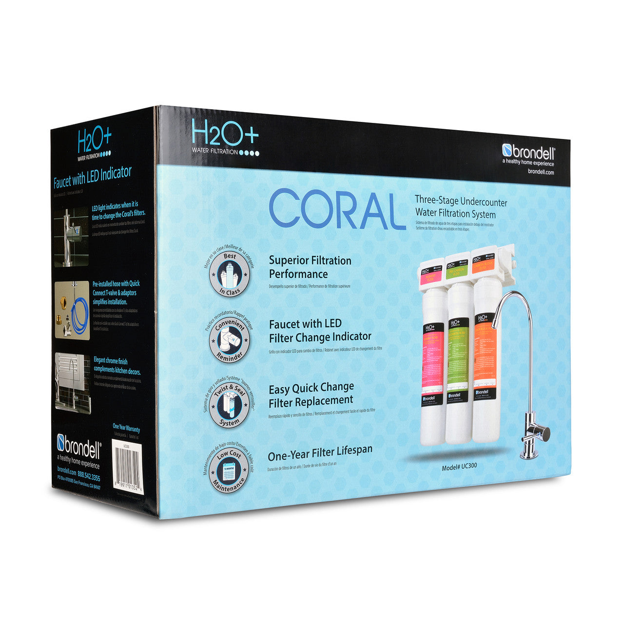 H2O+ Coral Three-Stage Undercounter Water Filtration System with Over 99% Lead Reduction